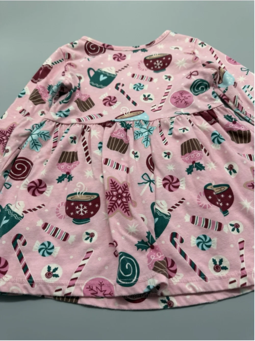 The Children's Place Pink Holiday Print Fit & Flare Dress 3T Girls Long Sleeve